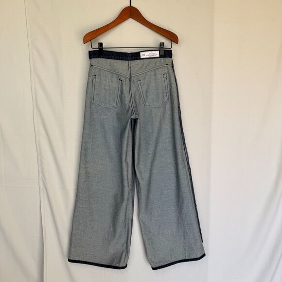 Gap Mid Rise UltraSoft Baggy Rinsed Dark Blue Denim Wide Leg Jeans Size 27 Long - Picture 10 of 11